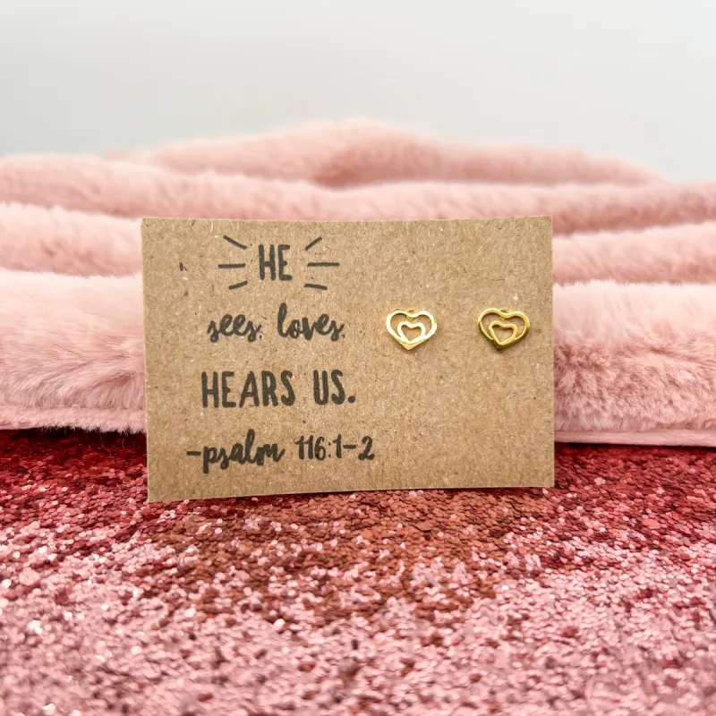 Stainless Steel Double Heart Earrings...He sees loves hears us sold by Roxie’s Picks