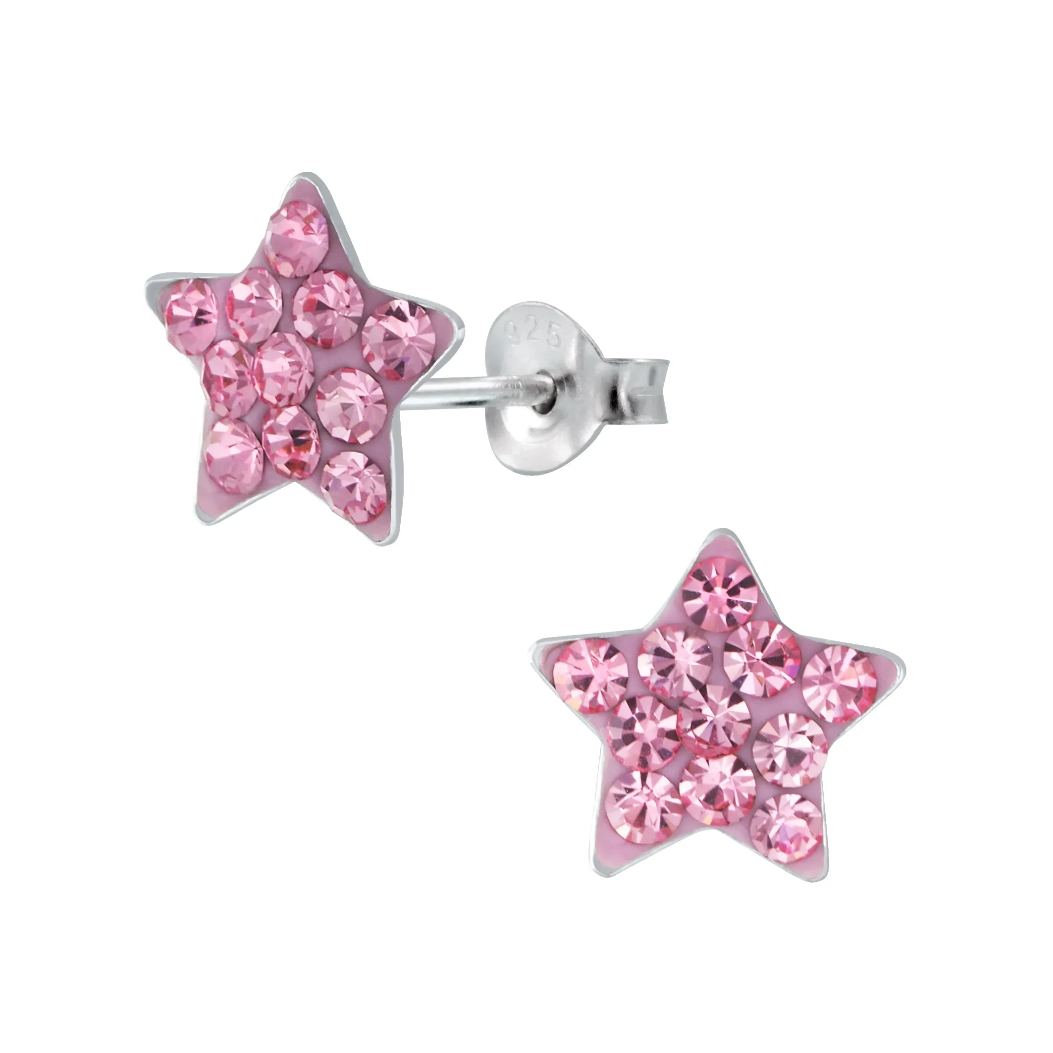 Star Earrings - Light Pink and Rhinestones 925 Sterling Silver Hypoallergenic Earrings for Little Girls sold by Roxie’s Picks