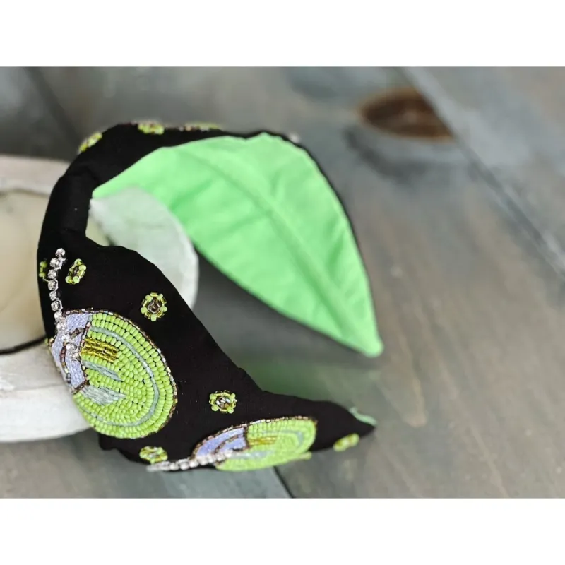 Pina Colada Seed Beaded Hand Sewn Top Knot Black Headband sold by Roxie’s Picks