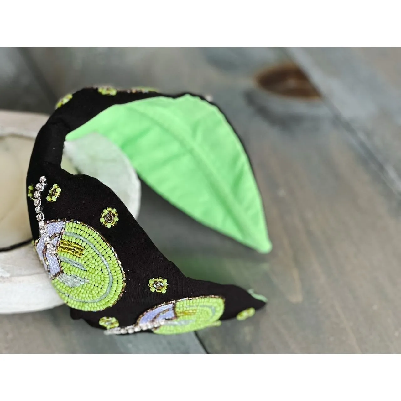 Pina Colada Seed Beaded Hand Sewn Top Knot Black Headband sold by Roxie’s Picks