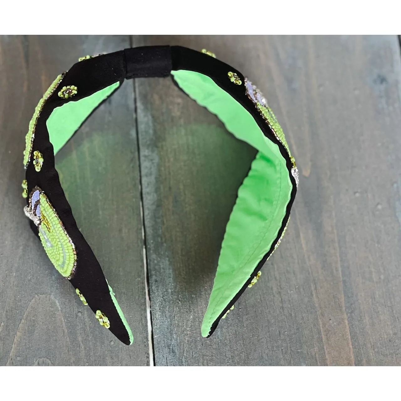 Pina Colada Seed Beaded Hand Sewn Top Knot Black Headband sold by Roxie’s Picks product image thumbnail 2