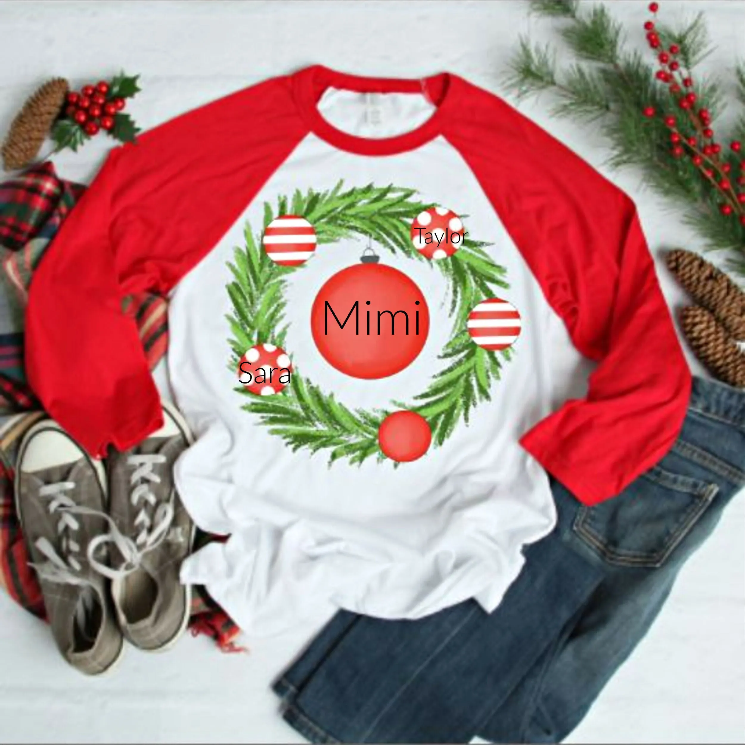 Personalized Matriarch Wreath Raglan Tee sold by Roxie’s Picks product image thumbnail 2