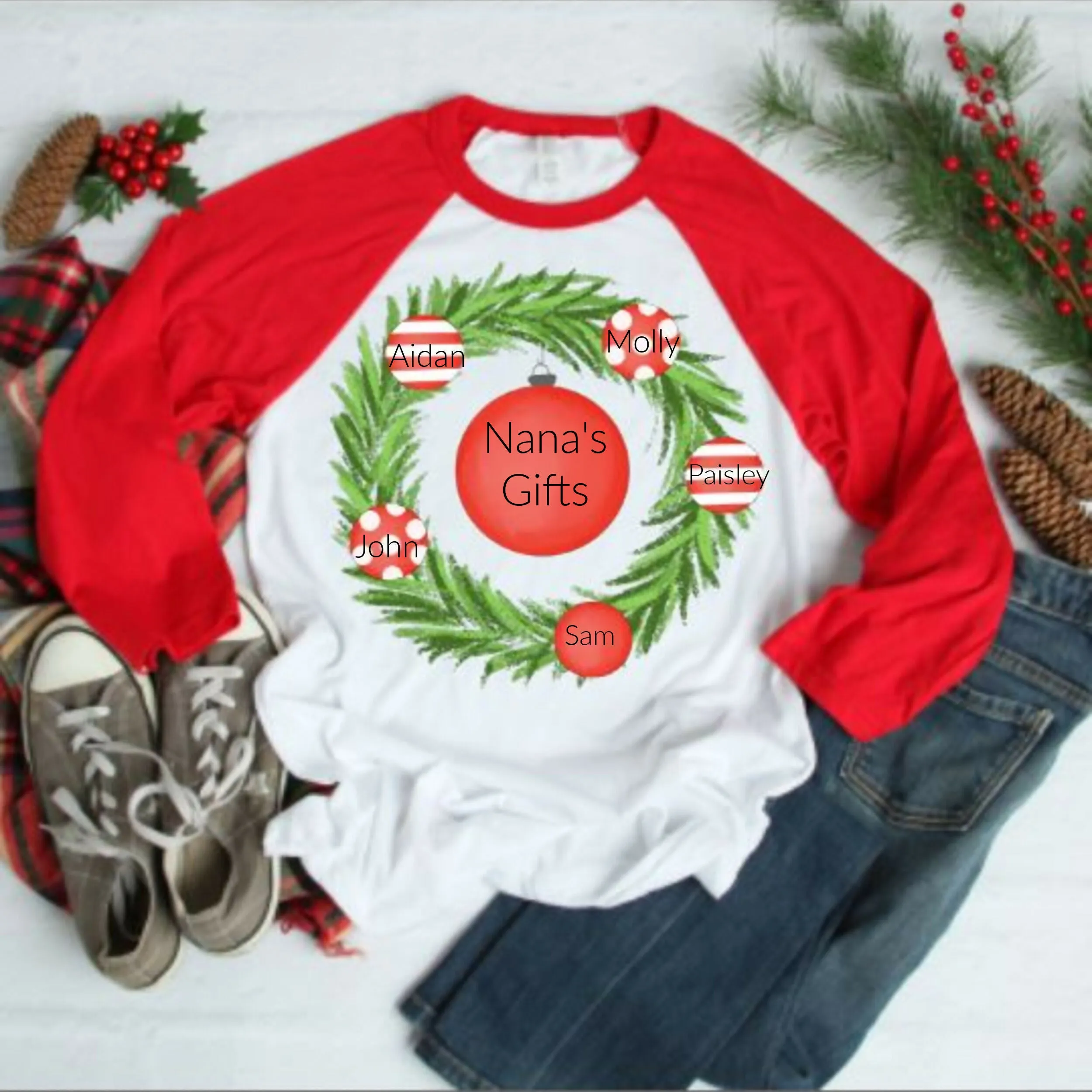 Personalized Matriarch Wreath Raglan Tee sold by Roxie’s Picks