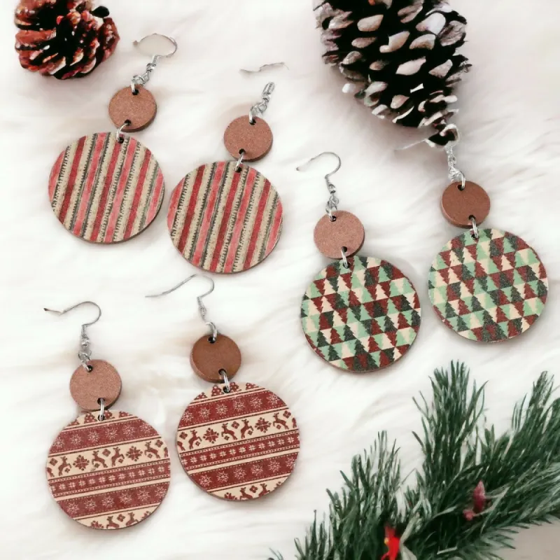 Trendy Christmas Tree Dangle Drop Earrings - Nordic Reindeer, Stripes, and Pine Trees sold by Roxie’s Picks