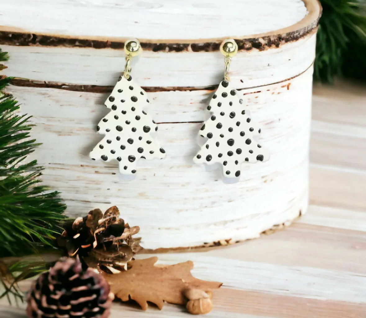 Trendy Polka Dot and Leopard Christmas Tree Drop Earrings sold by Roxie’s Picks product image thumbnail 2