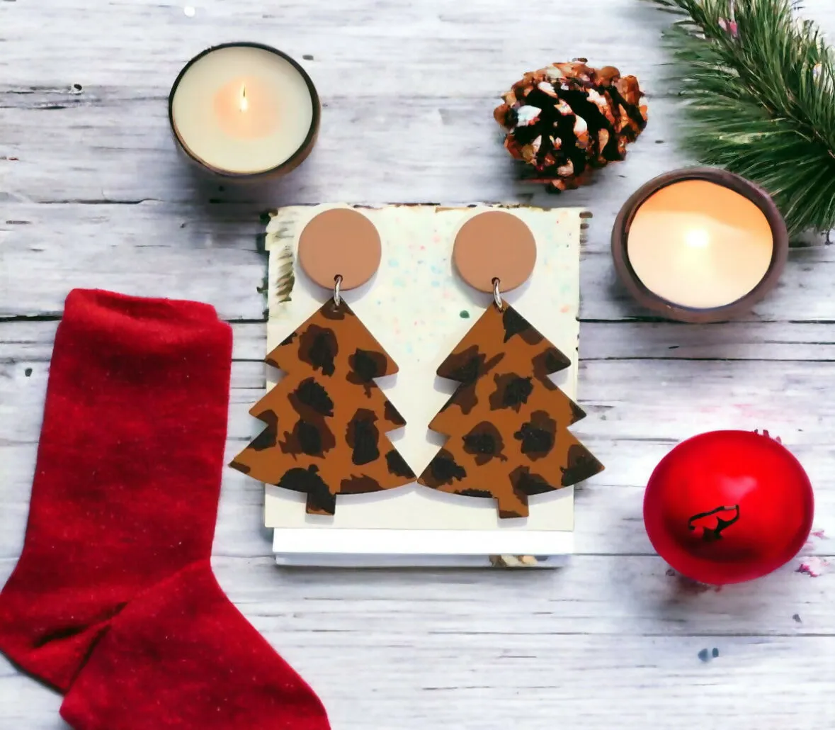 Trendy Polka Dot and Leopard Christmas Tree Drop Earrings sold by Roxie’s Picks product image thumbnail 3