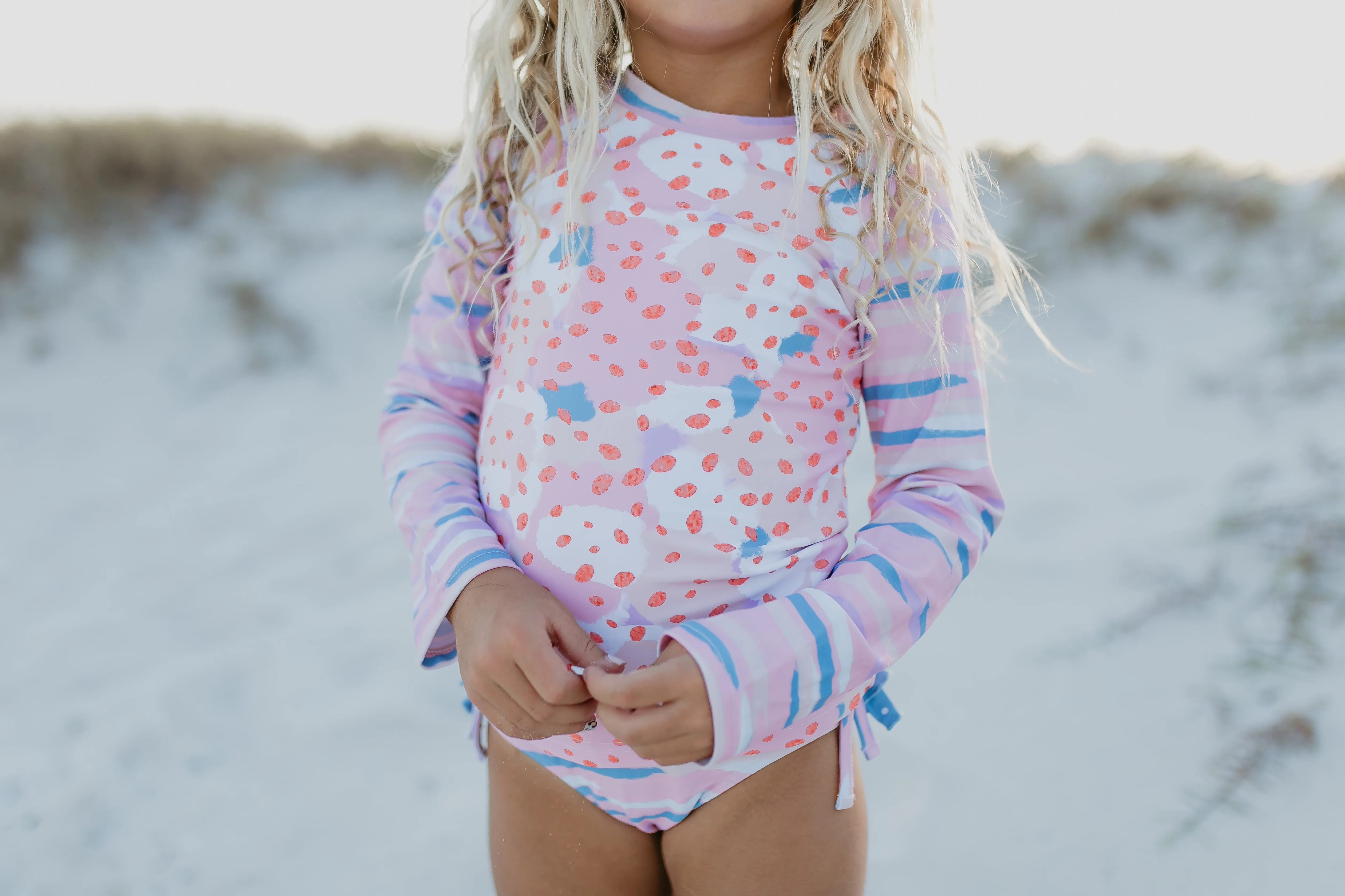Elsie Pink Blue Abstract Long Sleeve Rash Guard Swimsuit sold by Roxie’s Picks product image thumbnail 4
