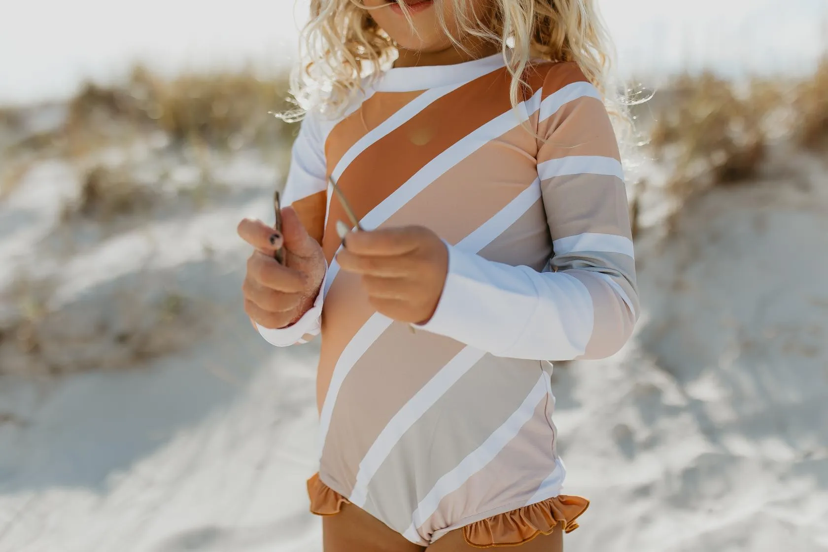 Lainey Beige Stripe Rainbow Zip Rash Guard Swimsuit sold by Roxie’s Picks product image thumbnail 4