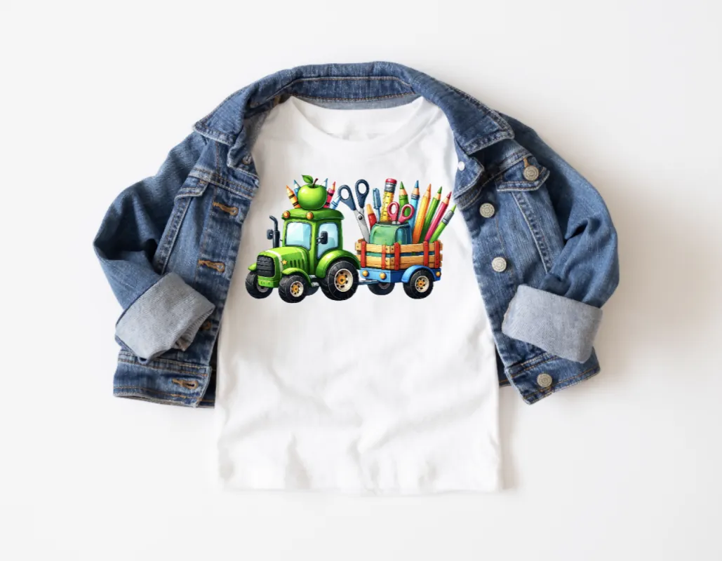 Back to School Boys Tractor White Tee Shirt sold by Roxie’s Picks