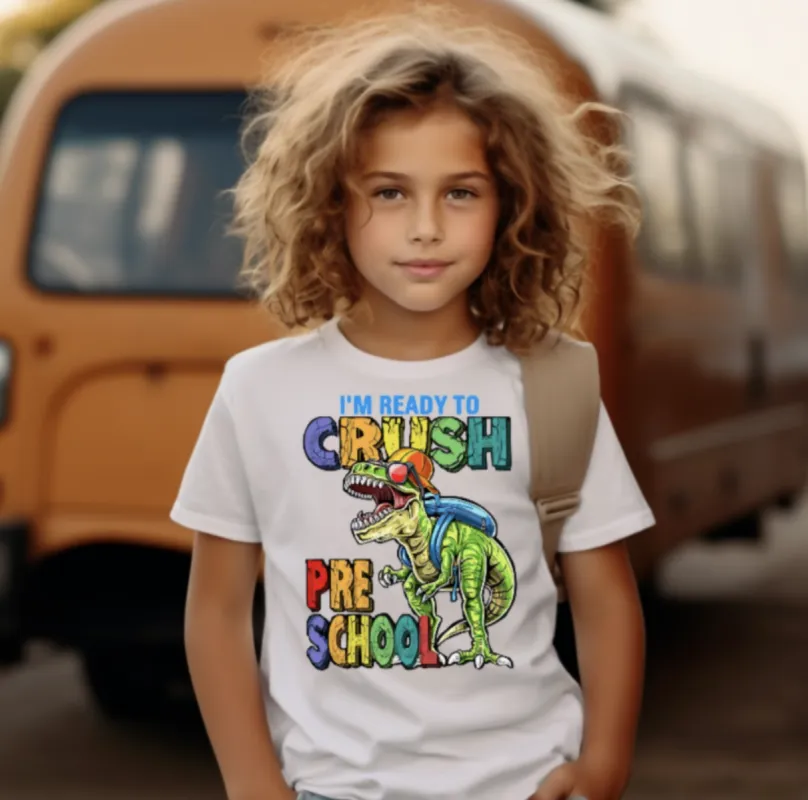 I'm Ready to Crush Preschool Dinosaur Boys White Tee Shirt sold by Roxie’s Picks