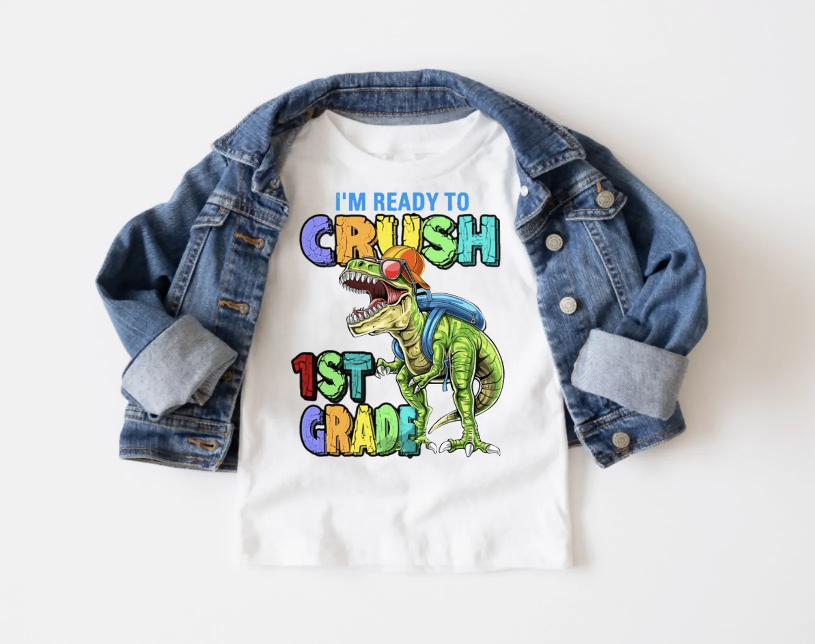 I'm Ready to Crush 1st Grade Dinosaur Boys White Tee Shirt sold by Roxie’s Picks