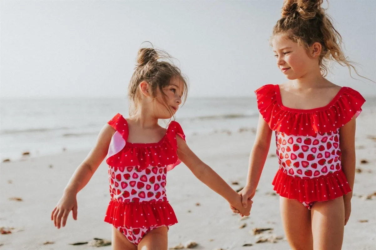 Matching - Strawberry - 1 Pc Zipper Ruffle Swimsuit sold by Roxie’s Picks