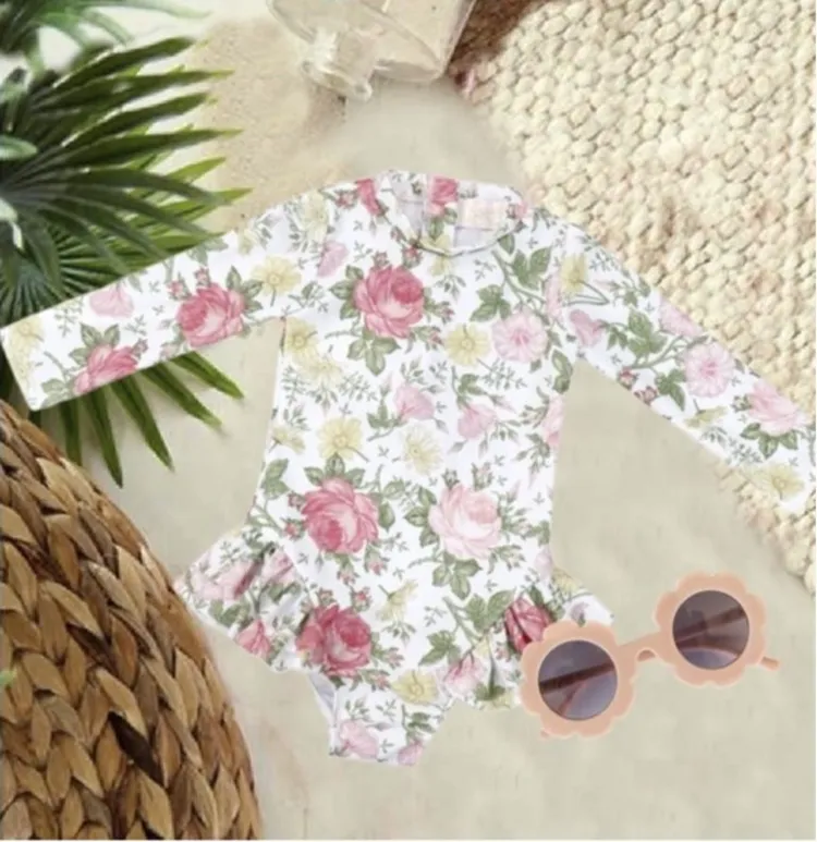 Girls Swimsuits - Floral Melody - 1 Pc Zip sold by Roxie’s Picks product image thumbnail 2