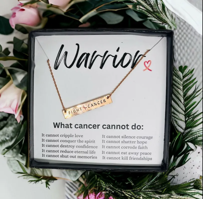 "Fight Cancer" Flat Bar Pendant Necklace + FREE Gift Box and Jewelry Card sold by Roxie’s Picks