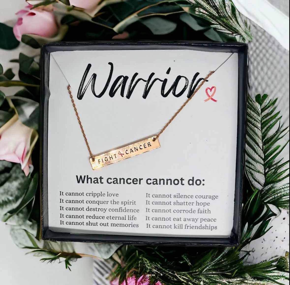 "Fight Cancer" Flat Bar Pendant Necklace + FREE Gift Box and Jewelry Card sold by Roxie’s Picks