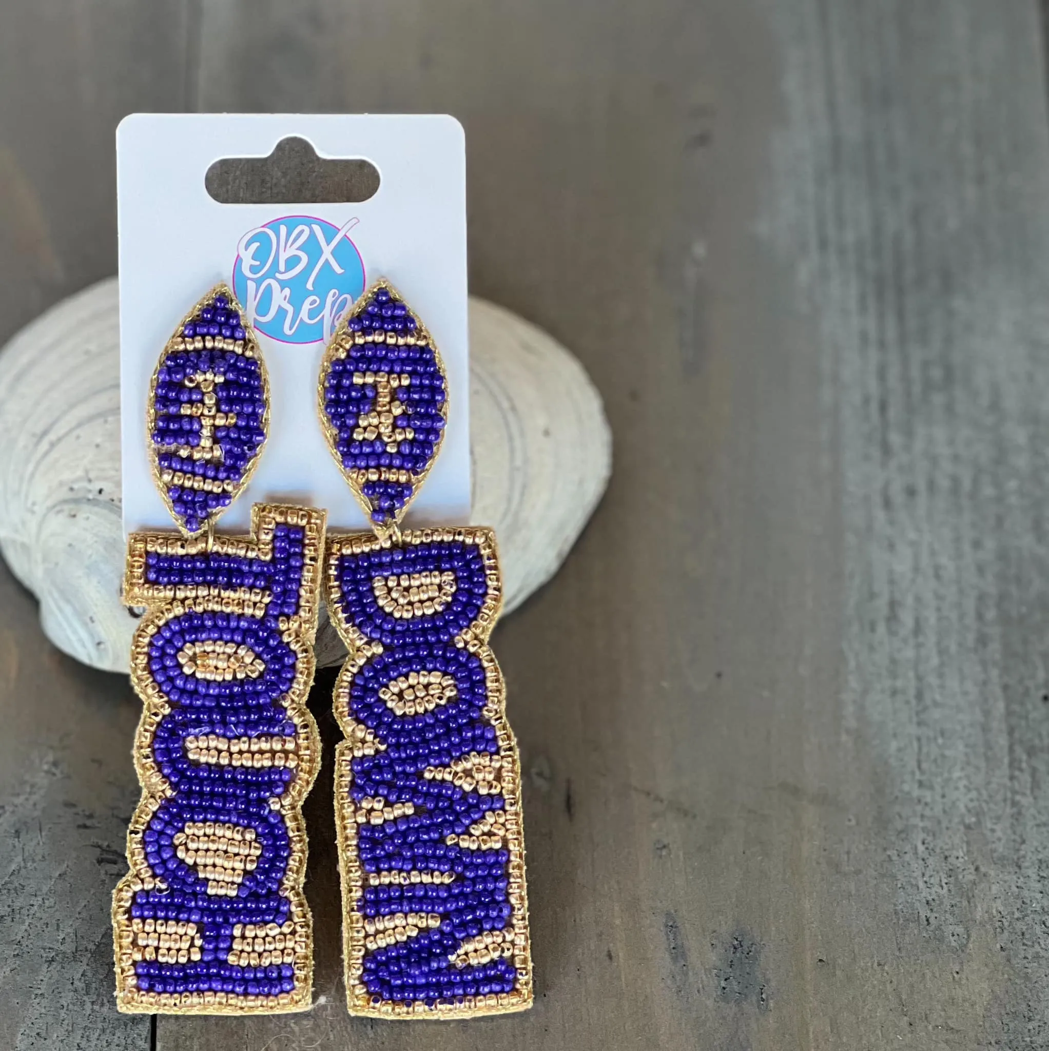 Football Touchdown Seed Beaded Dangle Earrings sold by Roxie’s Picks product image thumbnail 2