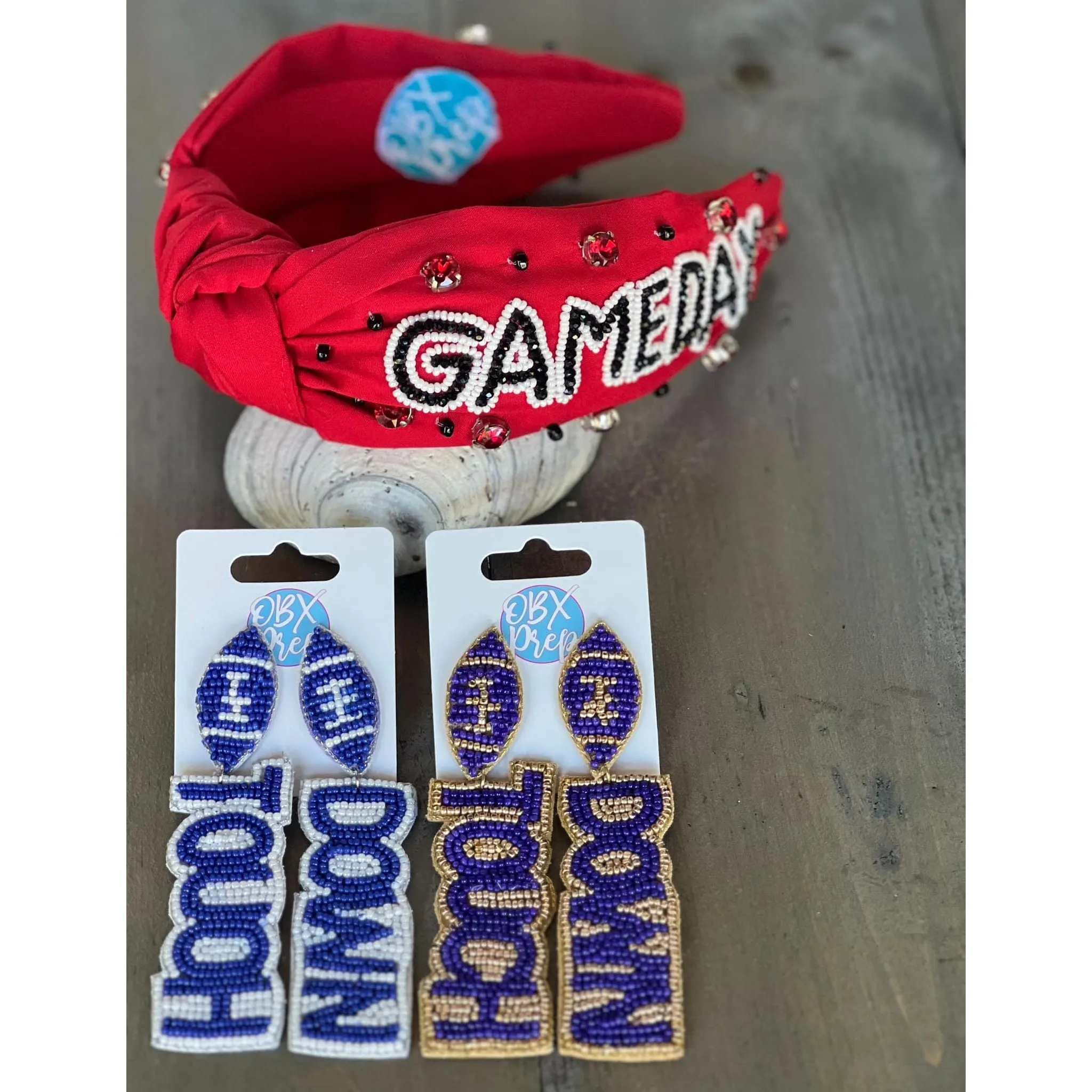 Football Touchdown Seed Beaded Dangle Earrings sold by Roxie’s Picks