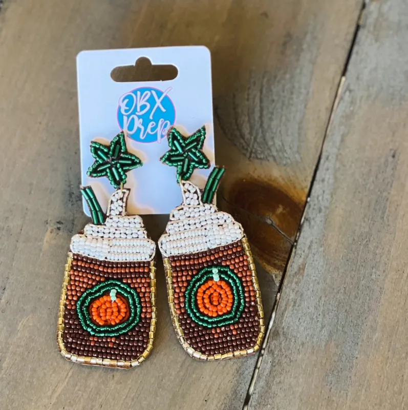 Pumpkin Spice Cold Latte Seed Beaded Drop Earrings sold by Roxie’s Picks
