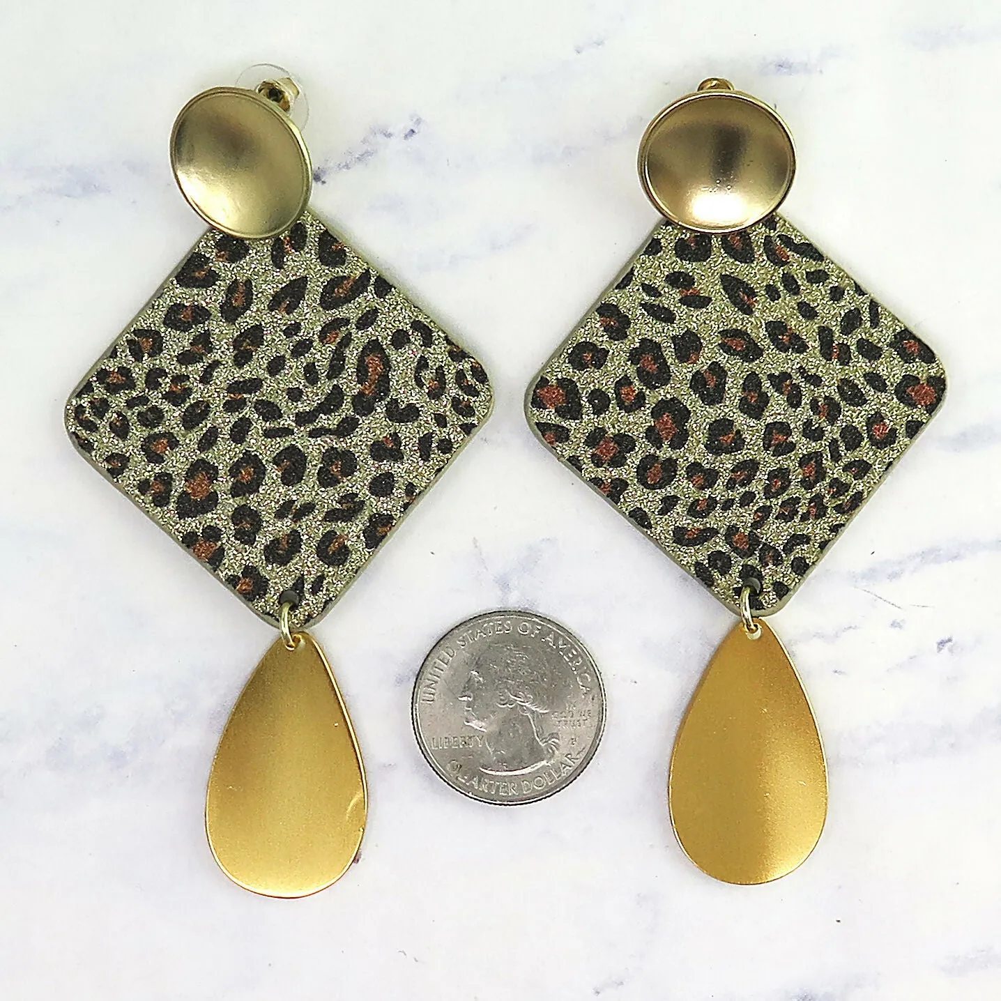 Gold Cheetah Animal Print Dangle Earrings sold by Roxie’s Picks product image thumbnail 2