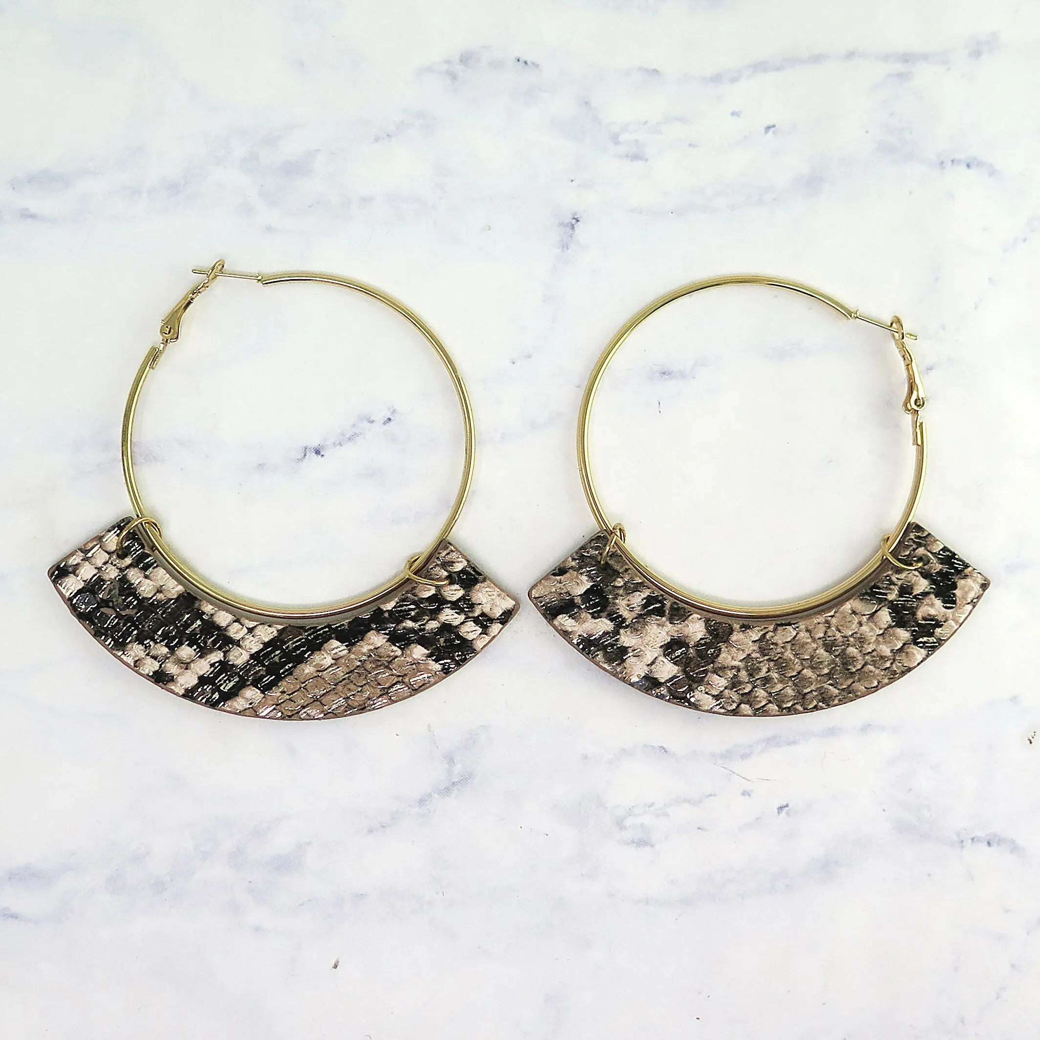 Gold Leather Snakeskin Hoop Earrings sold by Roxie’s Picks product image thumbnail 4
