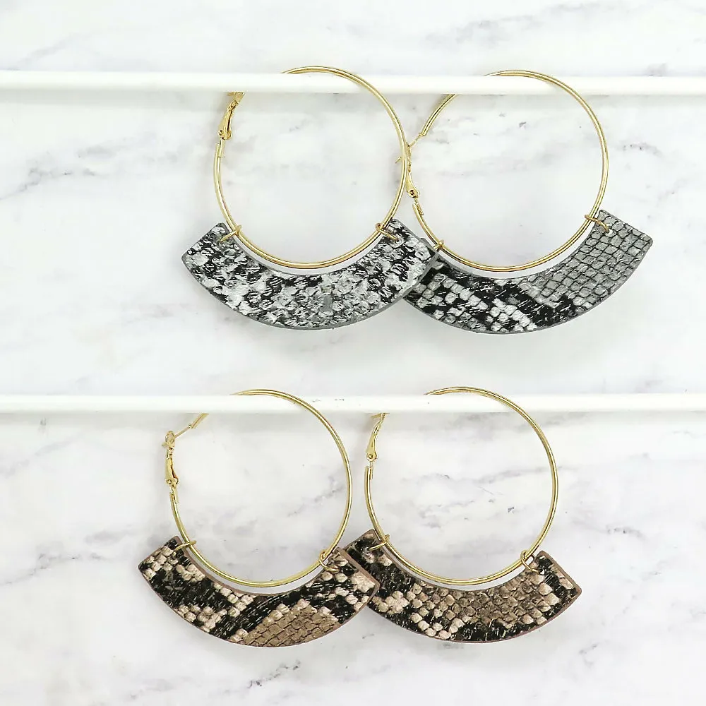 Gold Leather Snakeskin Hoop Earrings sold by Roxie’s Picks