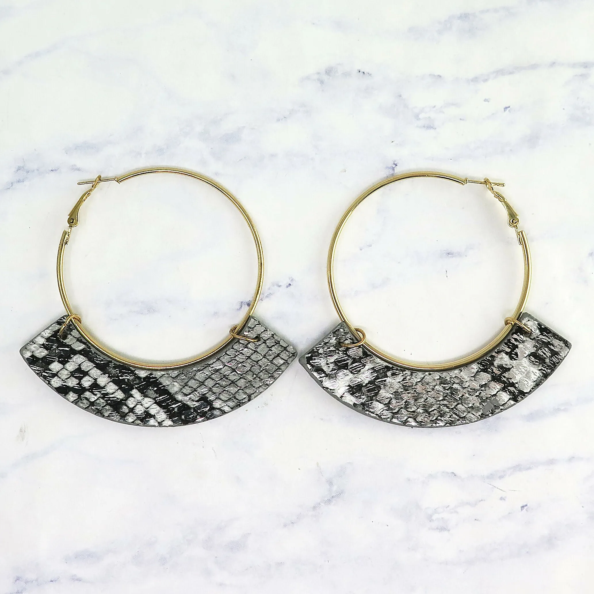 Gold Leather Snakeskin Hoop Earrings sold by Roxie’s Picks product image thumbnail 5