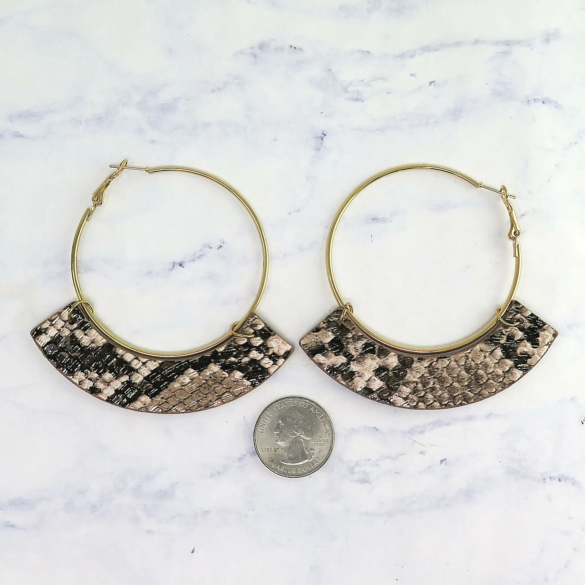Gold Leather Snakeskin Hoop Earrings sold by Roxie’s Picks product image thumbnail 2