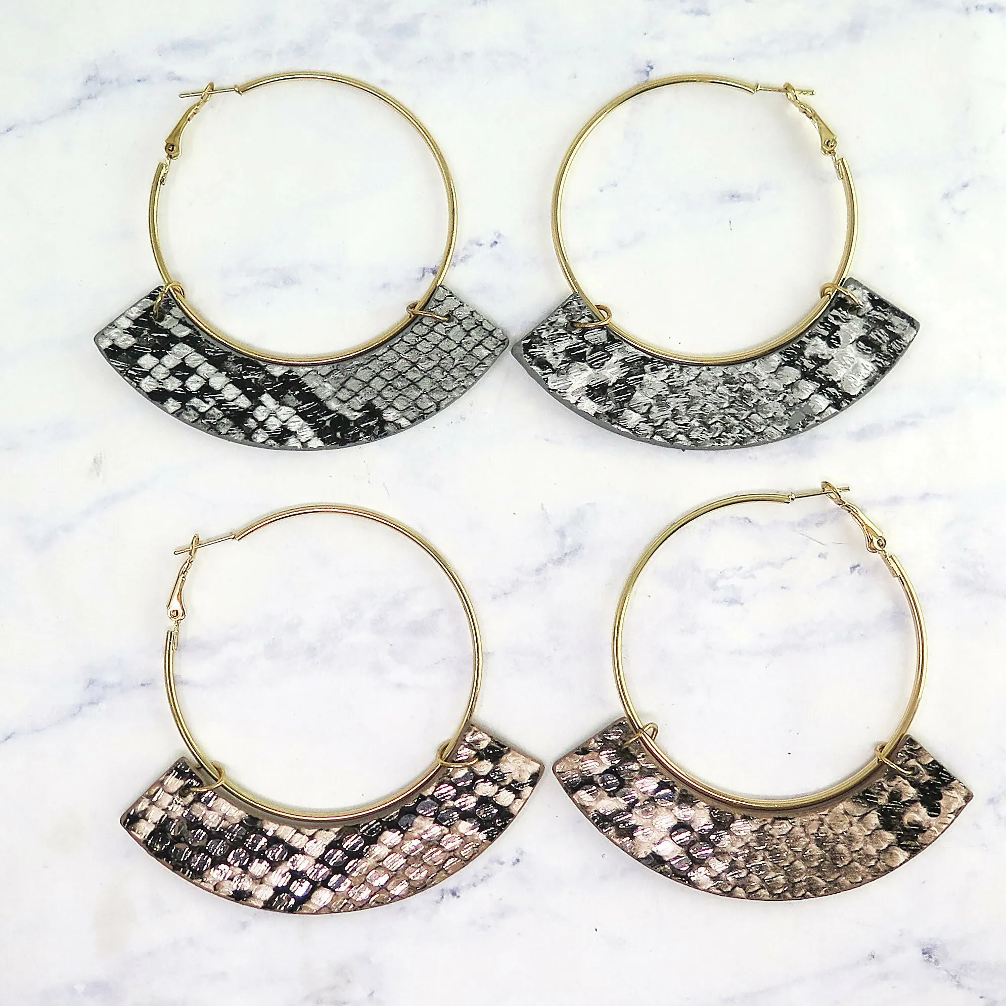 Gold Leather Snakeskin Hoop Earrings sold by Roxie’s Picks product image thumbnail 3