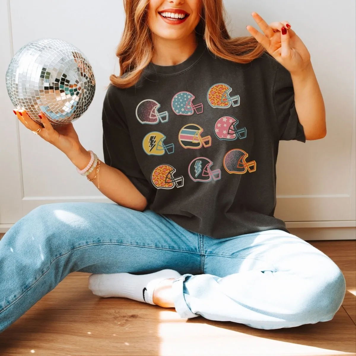Colorful Football Helmets Comfort Color Tee sold by Roxie’s Picks product image thumbnail 5