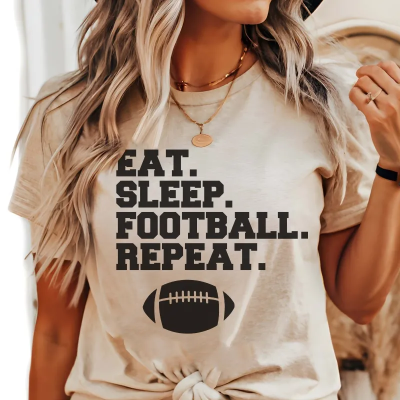 Eat Sleep Football Repeat Graphic Tee sold by Roxie’s Picks