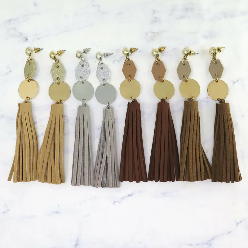 Gold Leather and Suede Tassel Earrings sold by Roxie’s Picks