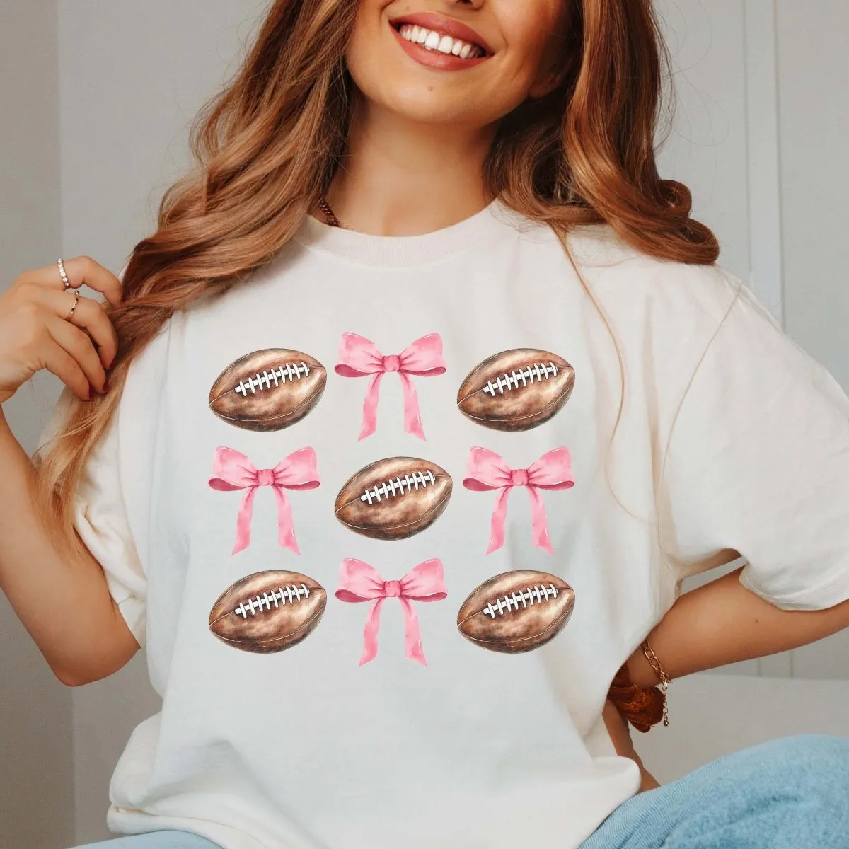 Football Bow Collage Comfort Color Tee sold by Roxie’s Picks product image thumbnail 4