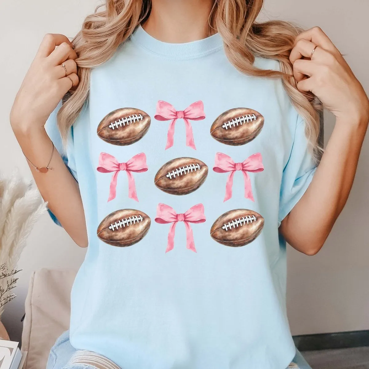 Football Bow Collage Comfort Color Tee sold by Roxie’s Picks product image thumbnail 3