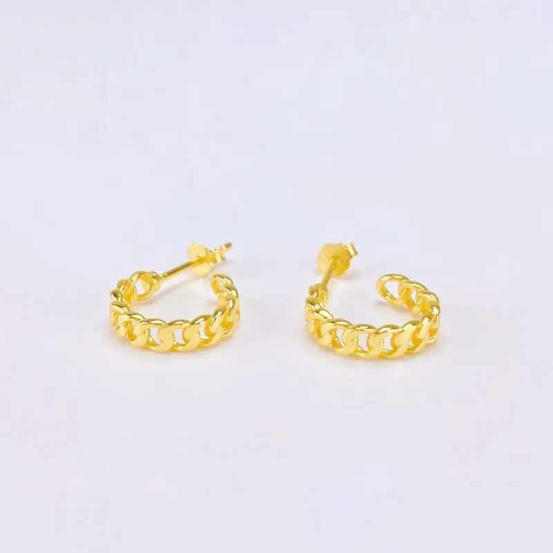 Aleja Cuban Link Chain Huggie Hoop 18K Gold Earrings sold by Roxie’s Picks