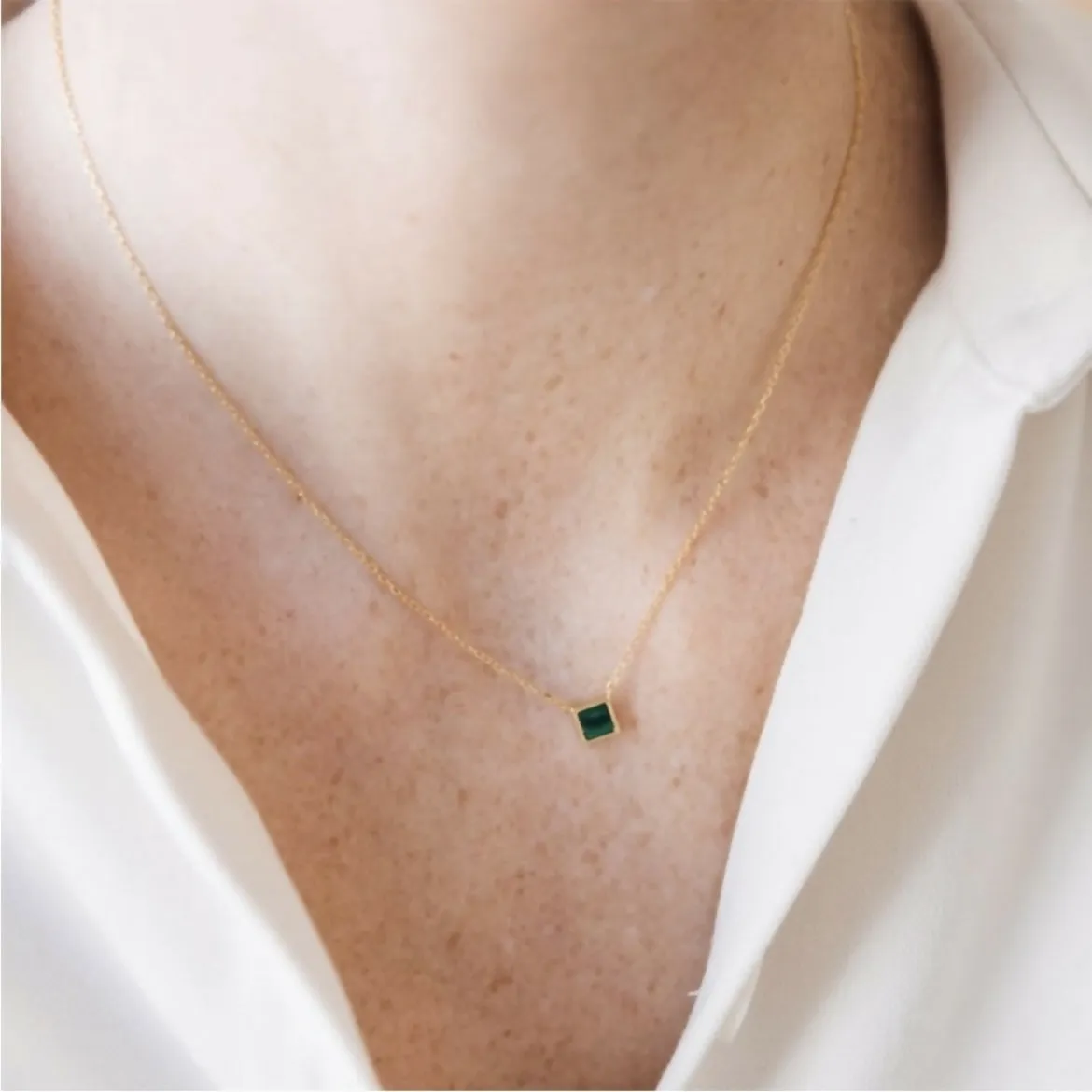 Malachite Necklace Square Pendant 18K Gold Vermeil sold by Roxie’s Picks product image thumbnail 2