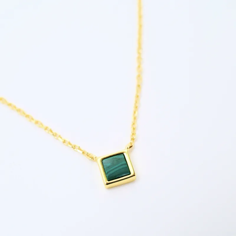 Malachite Necklace Square Pendant 18K Gold Vermeil sold by Roxie’s Picks