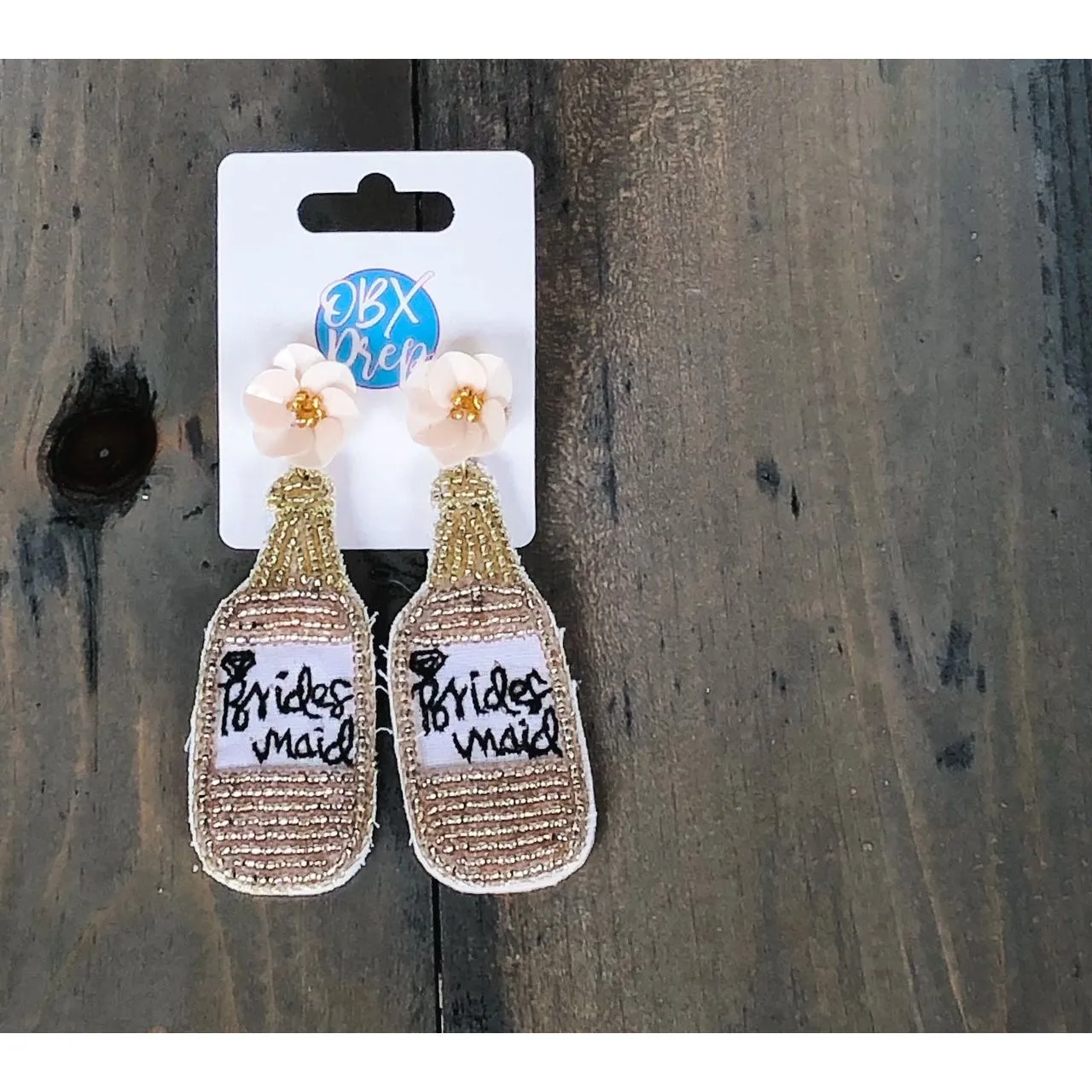 Bridesmaid Champagne Seed Beaded Drop Earrings sold by Roxie’s Picks