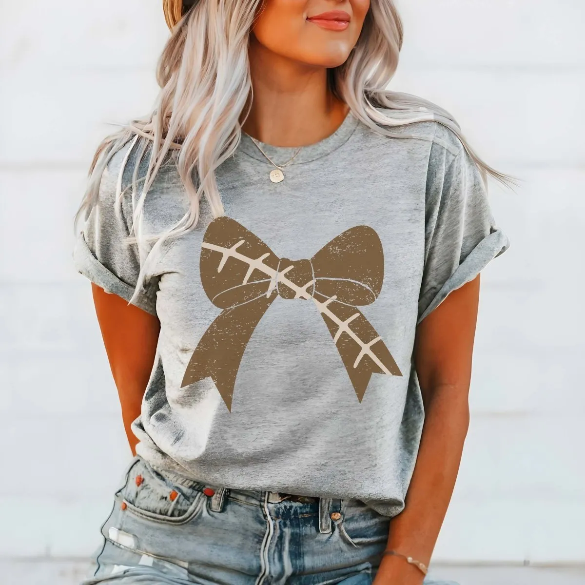 Football Large Bow Graphic Tee sold by Roxie’s Picks product image thumbnail 5