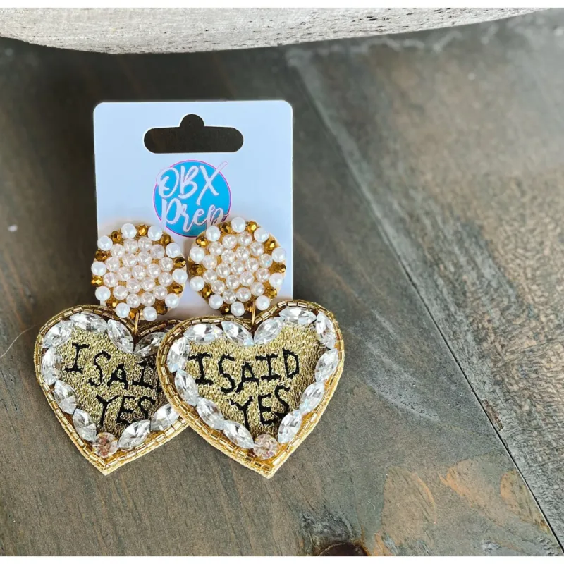 I Said Yes Gold Bride to Be Rhinestone Dangle Earrings made by Roxie’s Picks