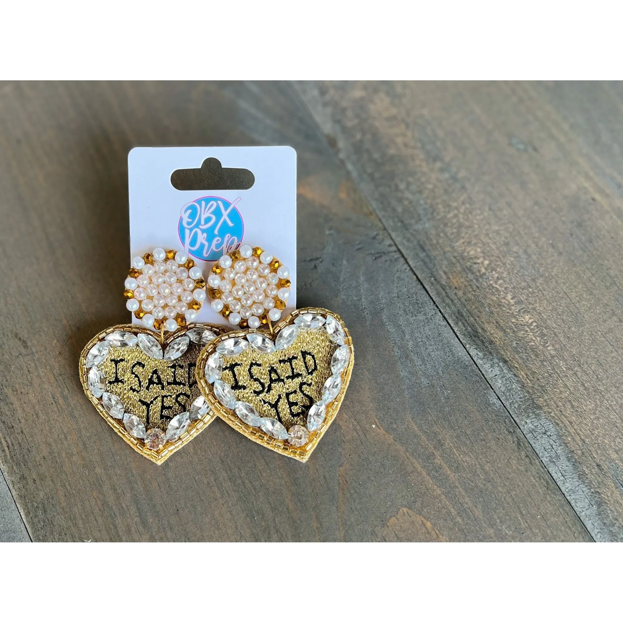 I Said Yes Gold Bride to Be Rhinestone Dangle Earrings sold by Roxie’s Picks product image thumbnail 2