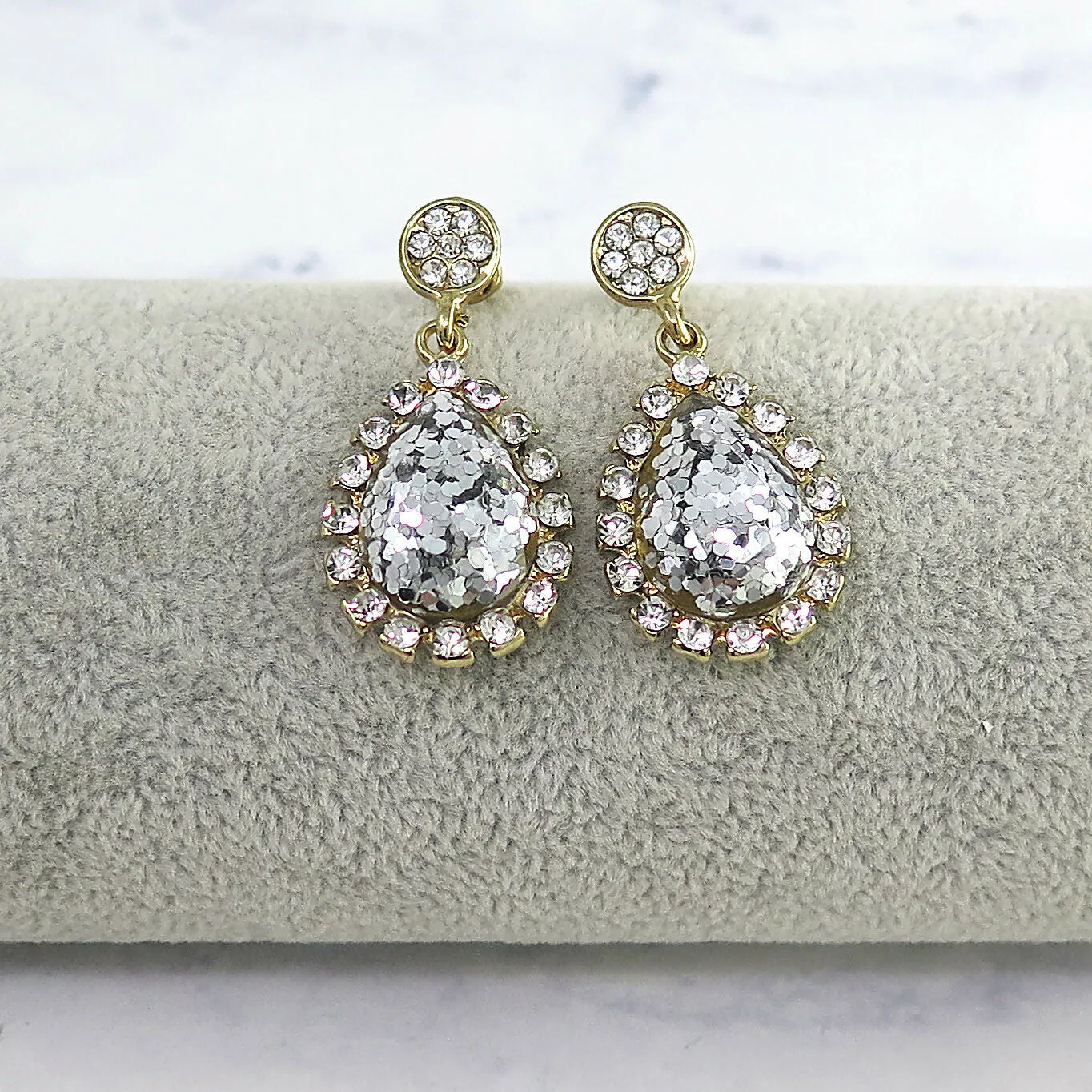 Gold Metallic Crystal Teardrop Earrings sold by Roxie’s Picks product image thumbnail 2