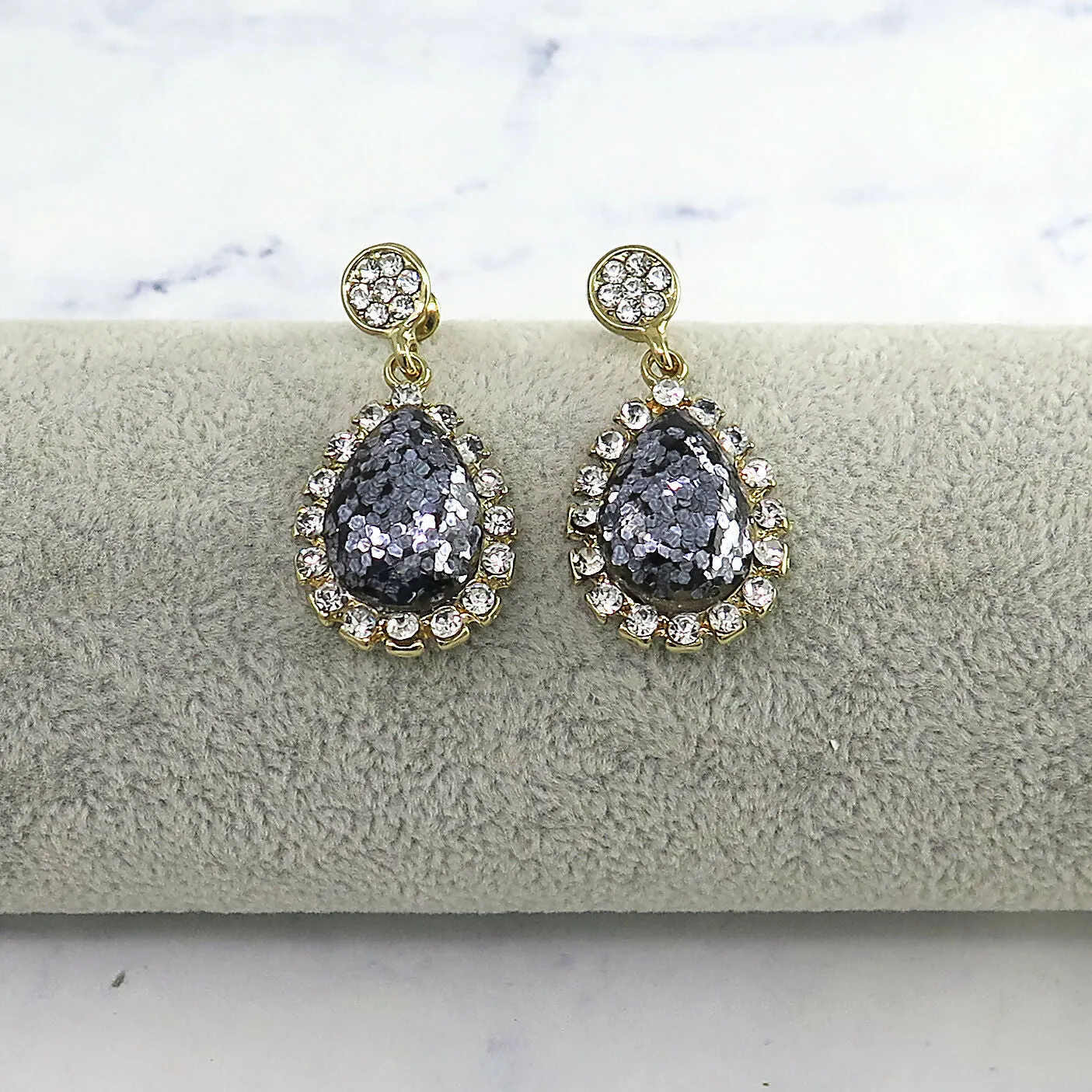 Gold Metallic Crystal Teardrop Earrings sold by Roxie’s Picks product image thumbnail 4