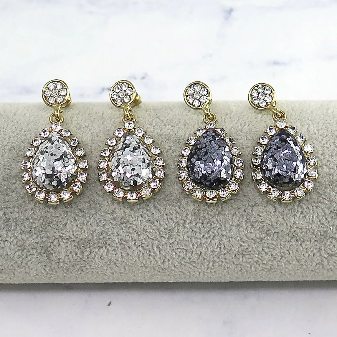 Gold Metallic Crystal Teardrop Earrings sold by Roxie’s Picks