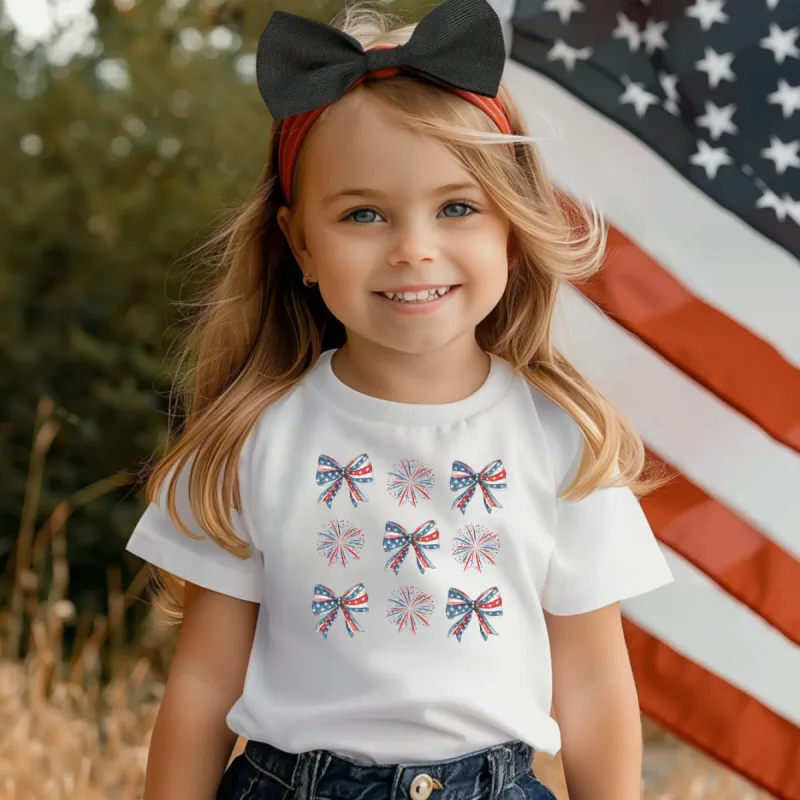 Patriotic Bows and Fireworks T-Shirt, Coquette 4th of July sold by Roxie’s Picks