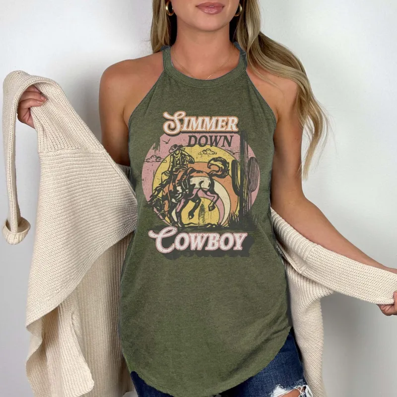 Simmer Down Cowboy High Neck Tank sold by Roxie’s Picks
