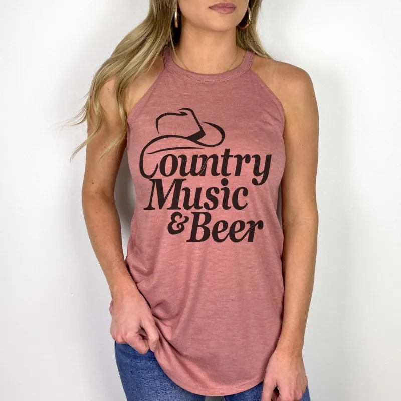 Country Music & Beer High Neck Tank sold by Roxie’s Picks