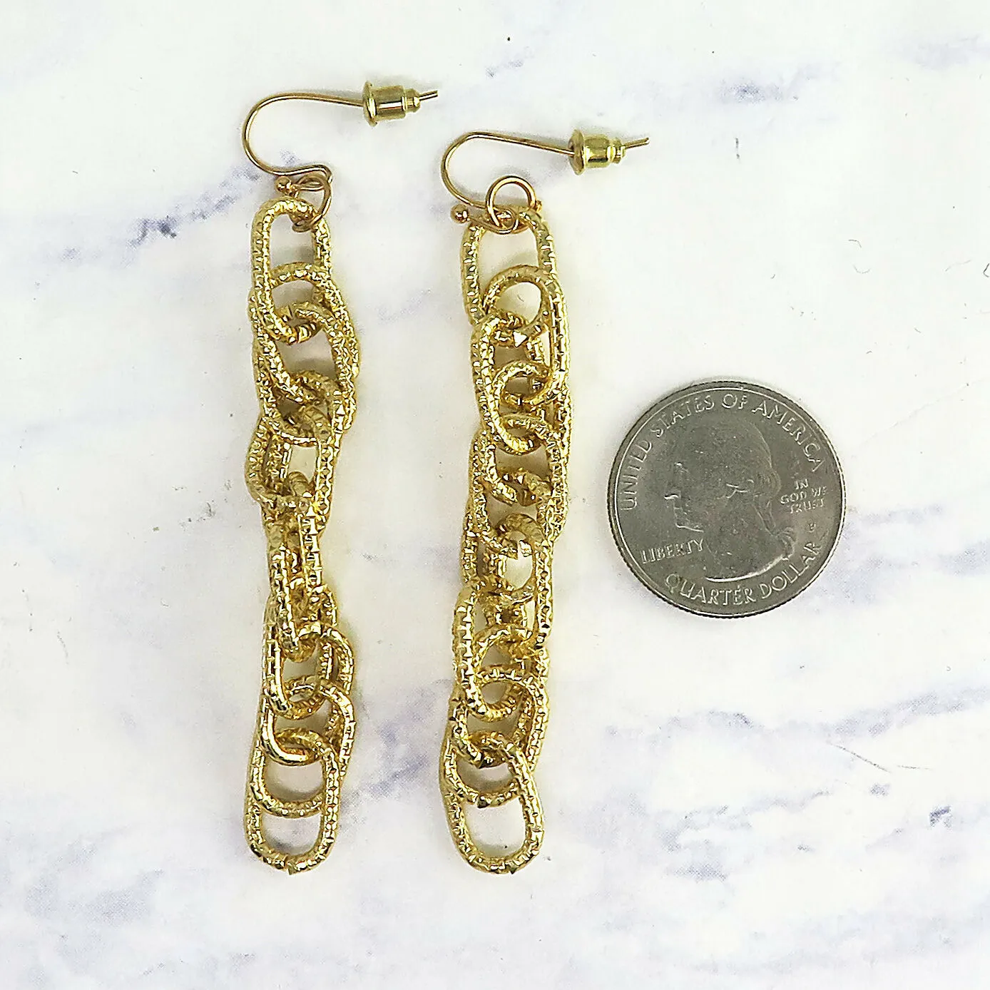 Gold Textured Chain Link Dangle Earrings sold by Roxie’s Picks product image thumbnail 4