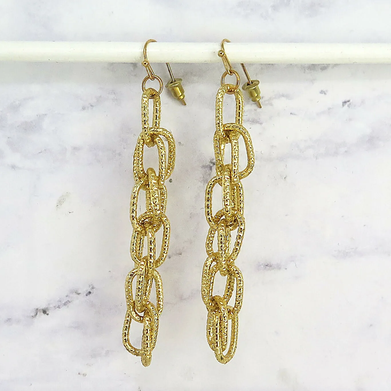 Gold Textured Chain Link Dangle Earrings sold by Roxie’s Picks product image thumbnail 2