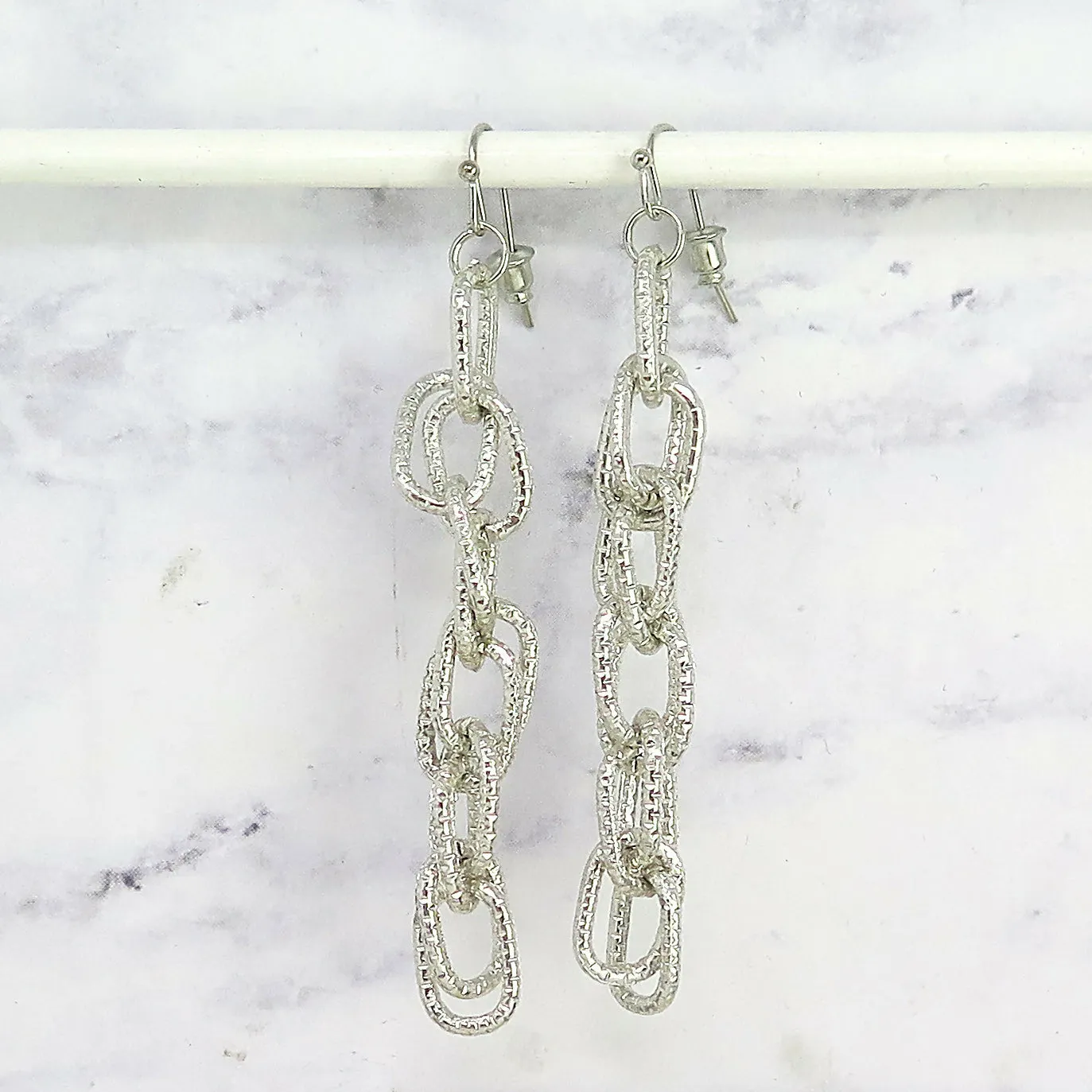 Gold Textured Chain Link Dangle Earrings sold by Roxie’s Picks product image thumbnail 3