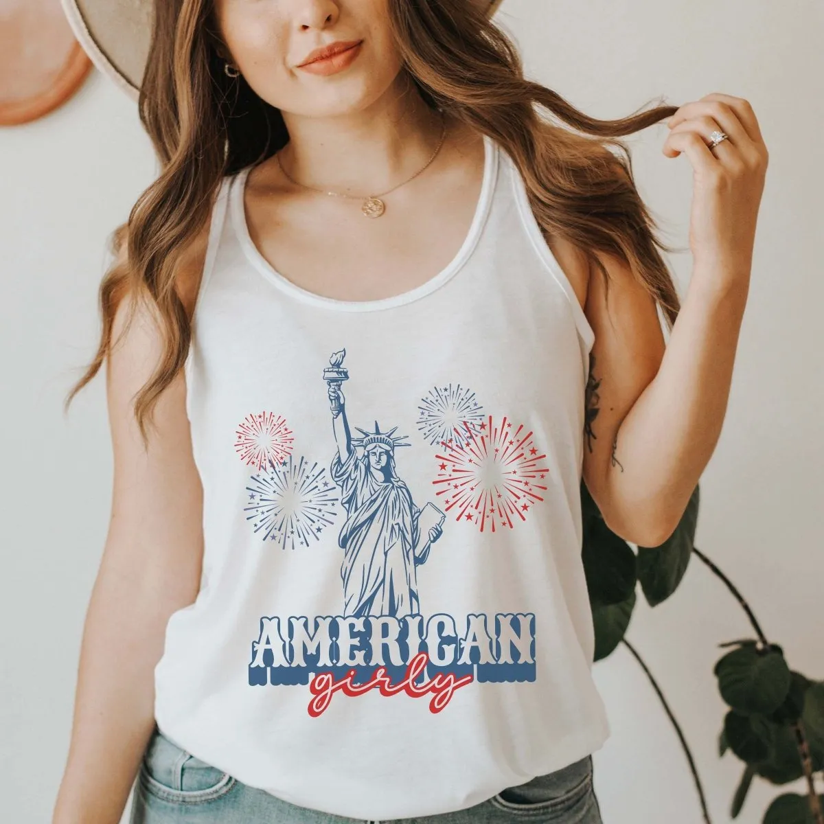 American Girly Statue of Liberty Bella Flowy Tank sold by Roxie’s Picks product image thumbnail 2